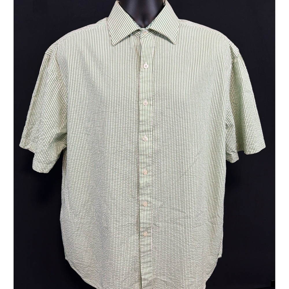 The Classic Le Tigre Green Stripe Seersucker SS Button Down 80's Mens XL